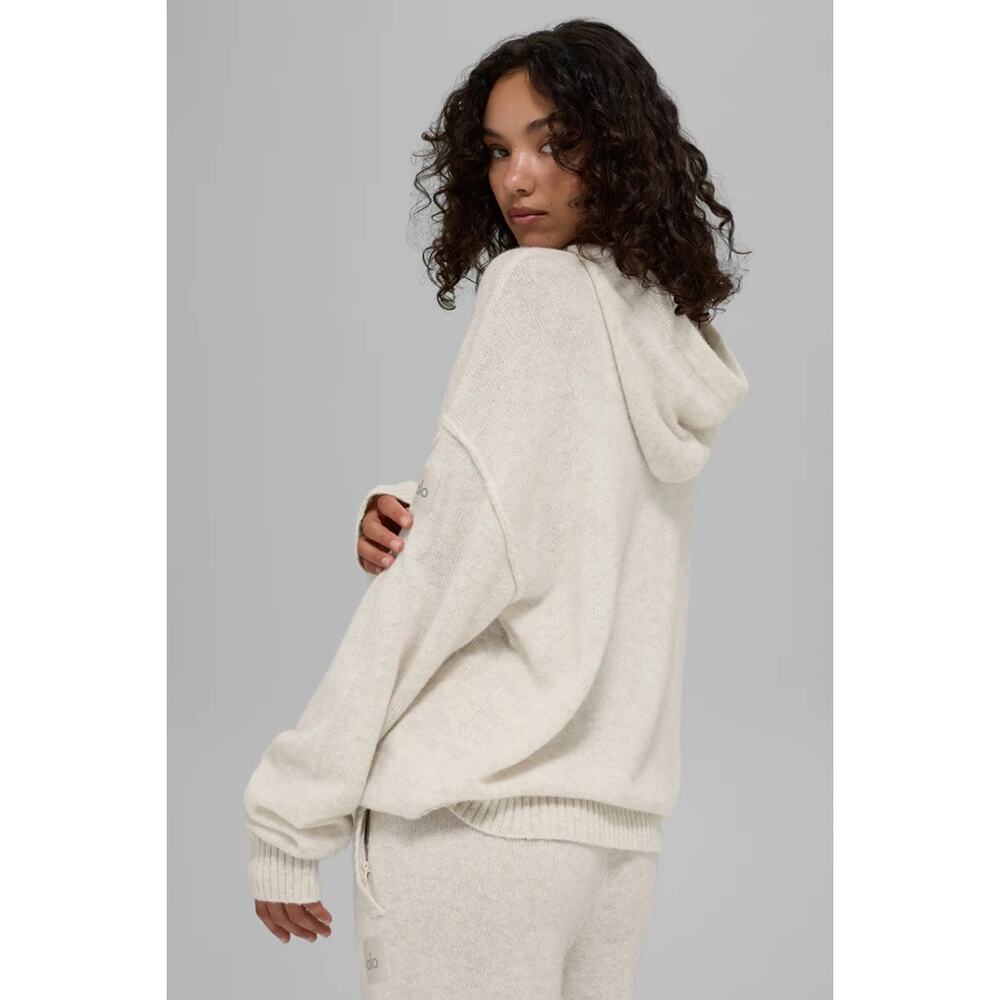 NWT Alo Yoga New Class Cashmere Hoodie Bone Heather Relaxed Soft Cozy Rustic L - Picture 4 of 5